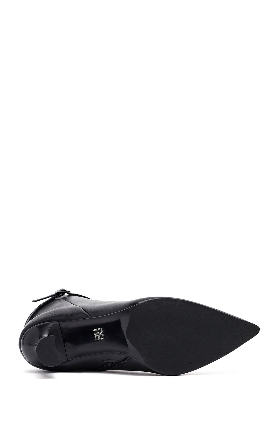 Women's Black Zippered Thin Heeled Leather Boot