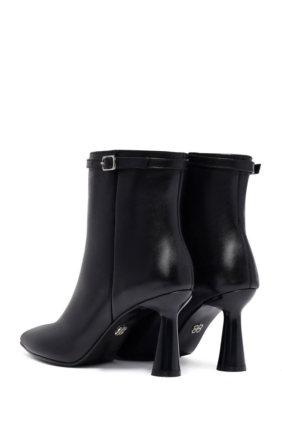 Women's Black Zippered Thin Heeled Leather Boot