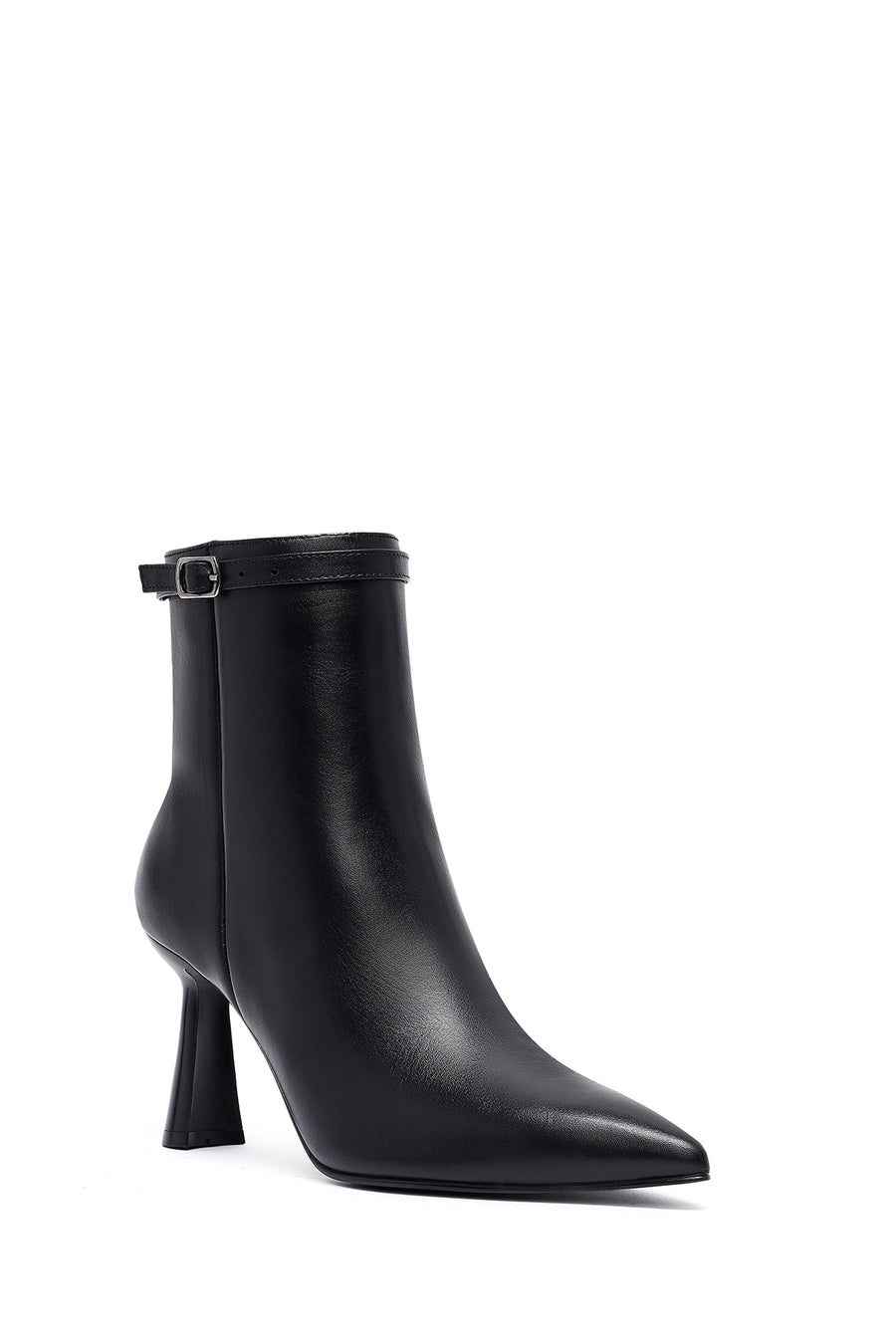 Women's Black Zippered Thin Heeled Leather Boot