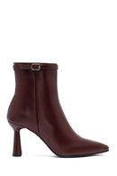 Kadın Bordo Fermuarlı İnce Topuklu Deri Bot | Derimod
