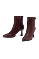 Kadın Bordo Fermuarlı İnce Topuklu Deri Bot | Derimod