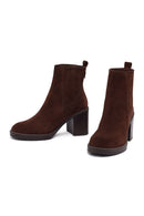 Kadın Kahverengi Kalın Topuklu Süet Deri Bot | Derimod