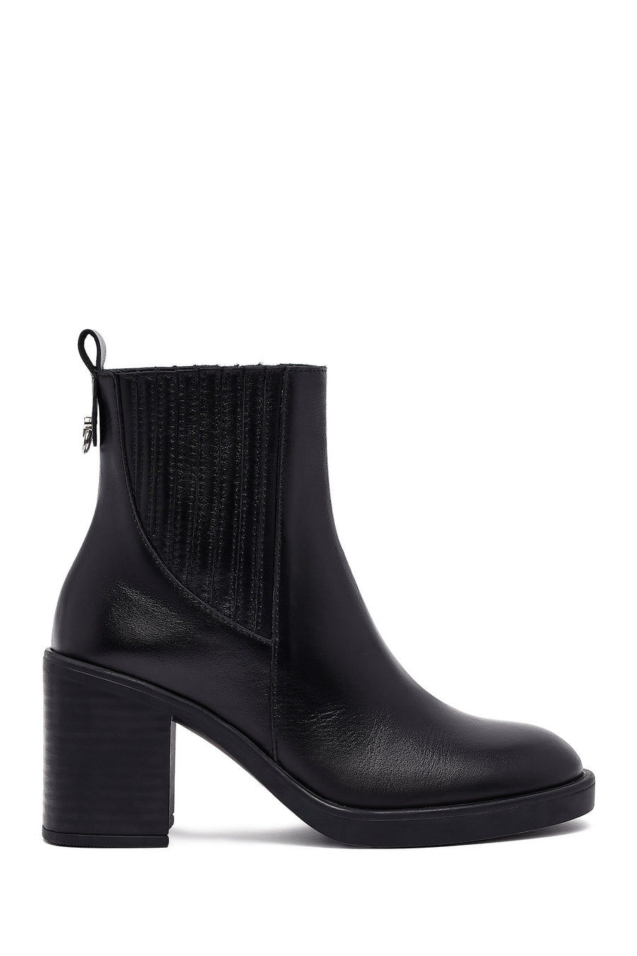 Woman Black Chunky Heels Leather Chelsea Boots 25WFD132518 | Derimod