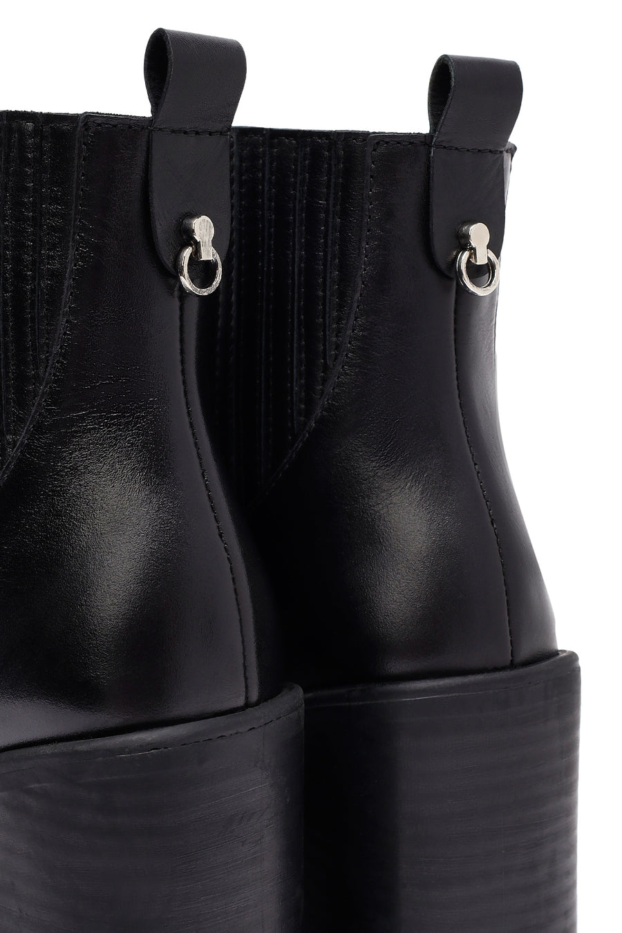 Woman Black Chunky Heels Leather Chelsea Boots