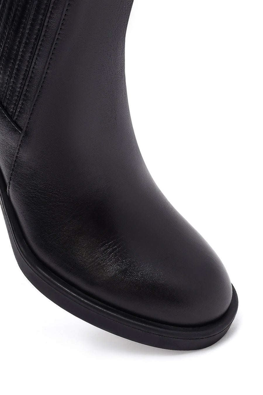 Woman Black Chunky Heels Leather Chelsea Boots