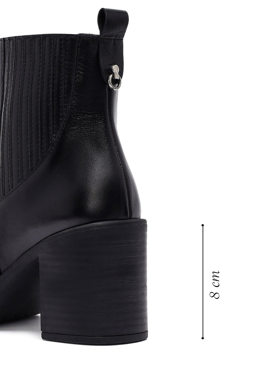Woman Black Chunky Heels Leather Chelsea Boots