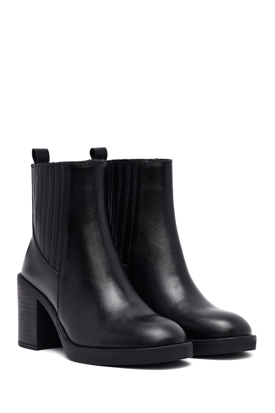 Woman Black Chunky Heels Leather Chelsea Boots