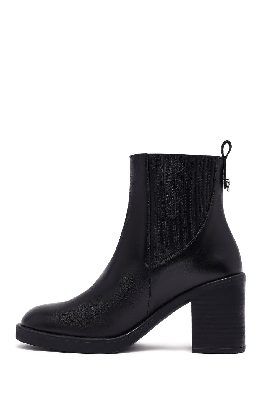 Woman Black Chunky Heels Leather Chelsea Boots