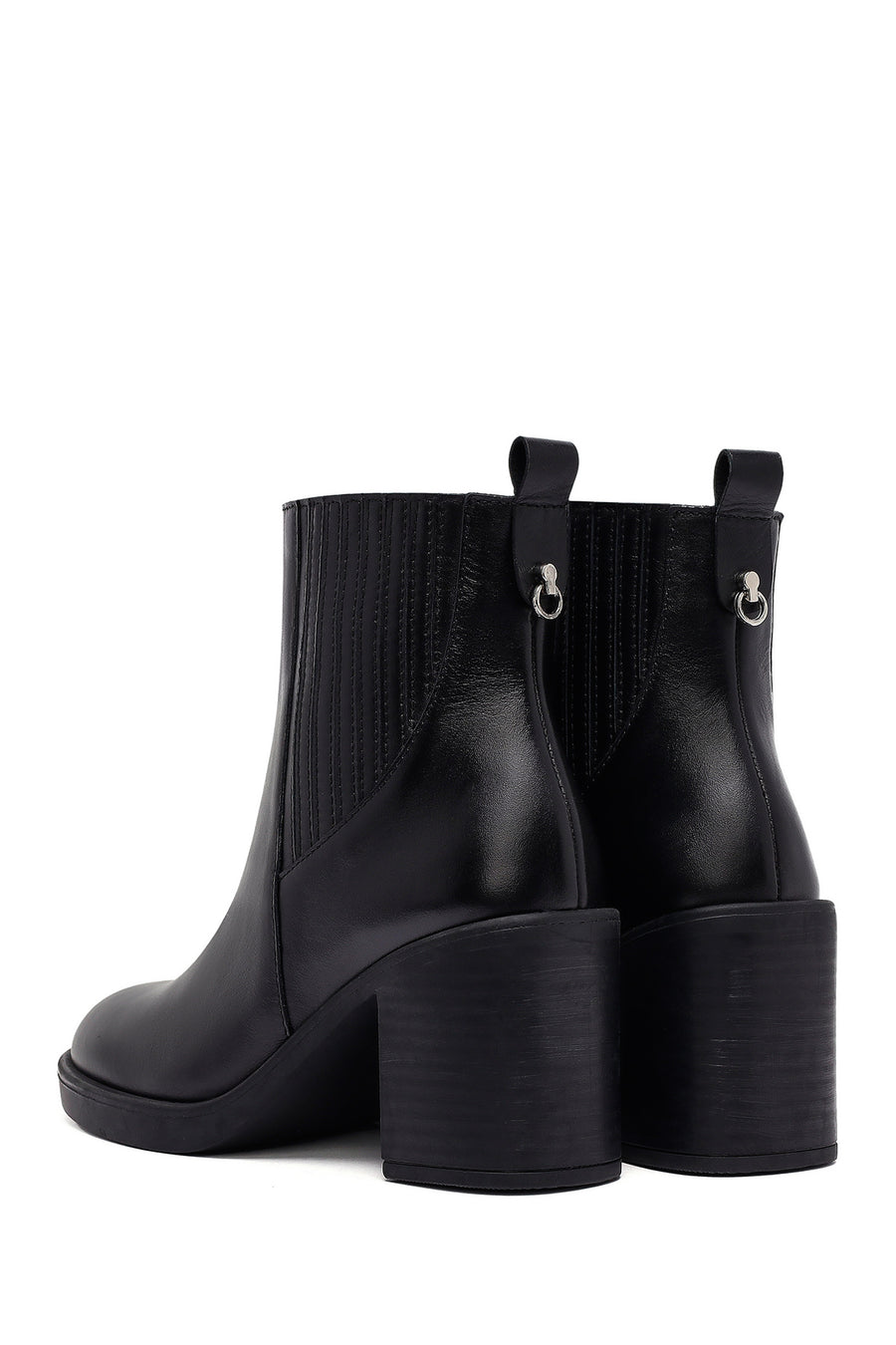 Woman Black Chunky Heels Leather Chelsea Boots