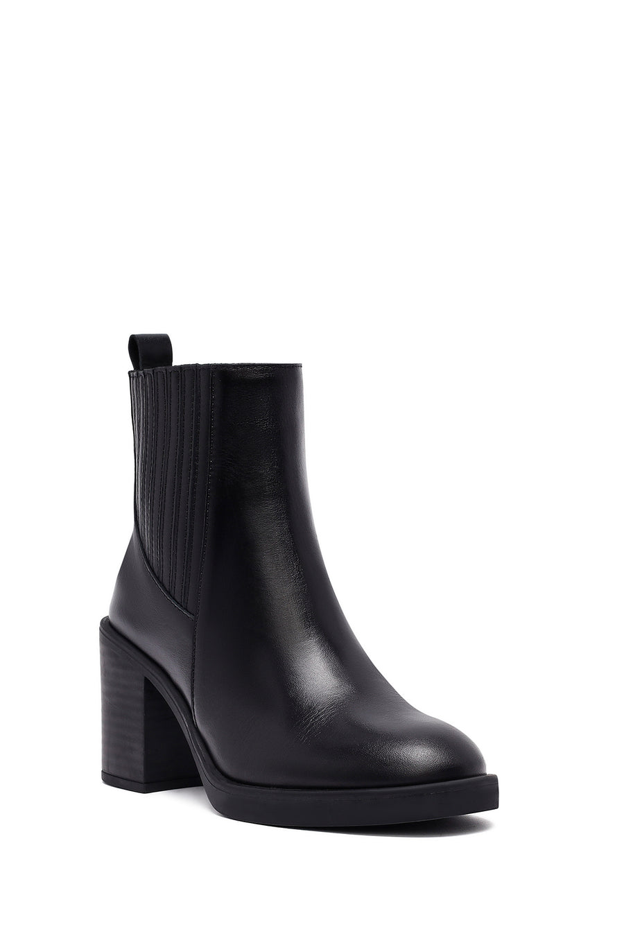 Woman Black Chunky Heels Leather Chelsea Boots