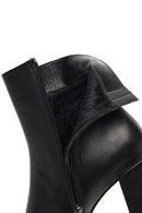 Kadın Siyah Fermuarlı Kalın Topuklu Deri Bot | Derimod