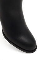Kadın Siyah Fermuarlı Kalın Topuklu Deri Bot | Derimod