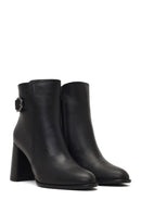 Kadın Siyah Tokalı Fermuarlı Kalın Topuklu Deri Bot | Derimod