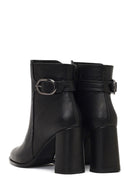 Kadın Siyah Tokalı Fermuarlı Kalın Topuklu Deri Bot | Derimod