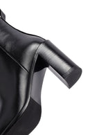 Kadın Siyah Fermuarlı Kalın Topuklu Deri Bot | Derimod