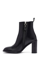 Kadın Siyah Fermuarlı Kalın Topuklu Deri Bot | Derimod