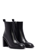 Kadın Siyah Fermuarlı Kalın Topuklu Deri Bot | Derimod