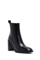 Kadın Siyah Fermuarlı Kalın Topuklu Deri Bot | Derimod