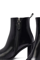 Kadın Siyah Fermuarlı Kalın Topuklu Deri Bot | Derimod