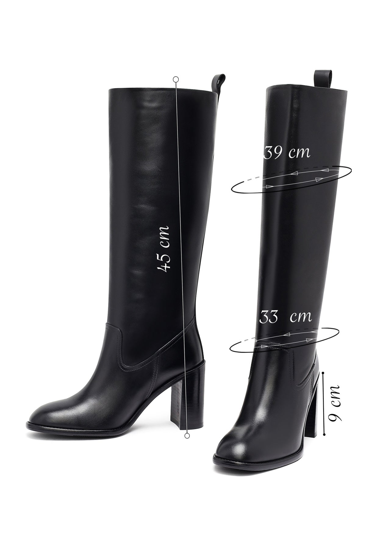 Kadın Siyah Kalın Topuklu Deri Çizme