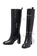 Kadın Siyah Kalın Topuklu Deri Çizme | Derimod