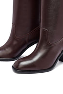 Kadın Bordo Kalın Topuklu Deri Çizme | Derimod