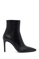 Woman Black Zippered High Thin Heels Leather Boat | Derimod