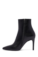 Woman Black Zippered High Thin Heels Leather Boat | Derimod