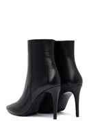 Woman Black Zippered High Thin Heels Leather Boat | Derimod