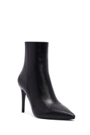 Woman Black Zippered High Thin Heels Leather Boat | Derimod