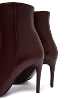 Kadın Bordo Fermuarlı Yüksek İnce Topuklu Deri Bot | Derimod