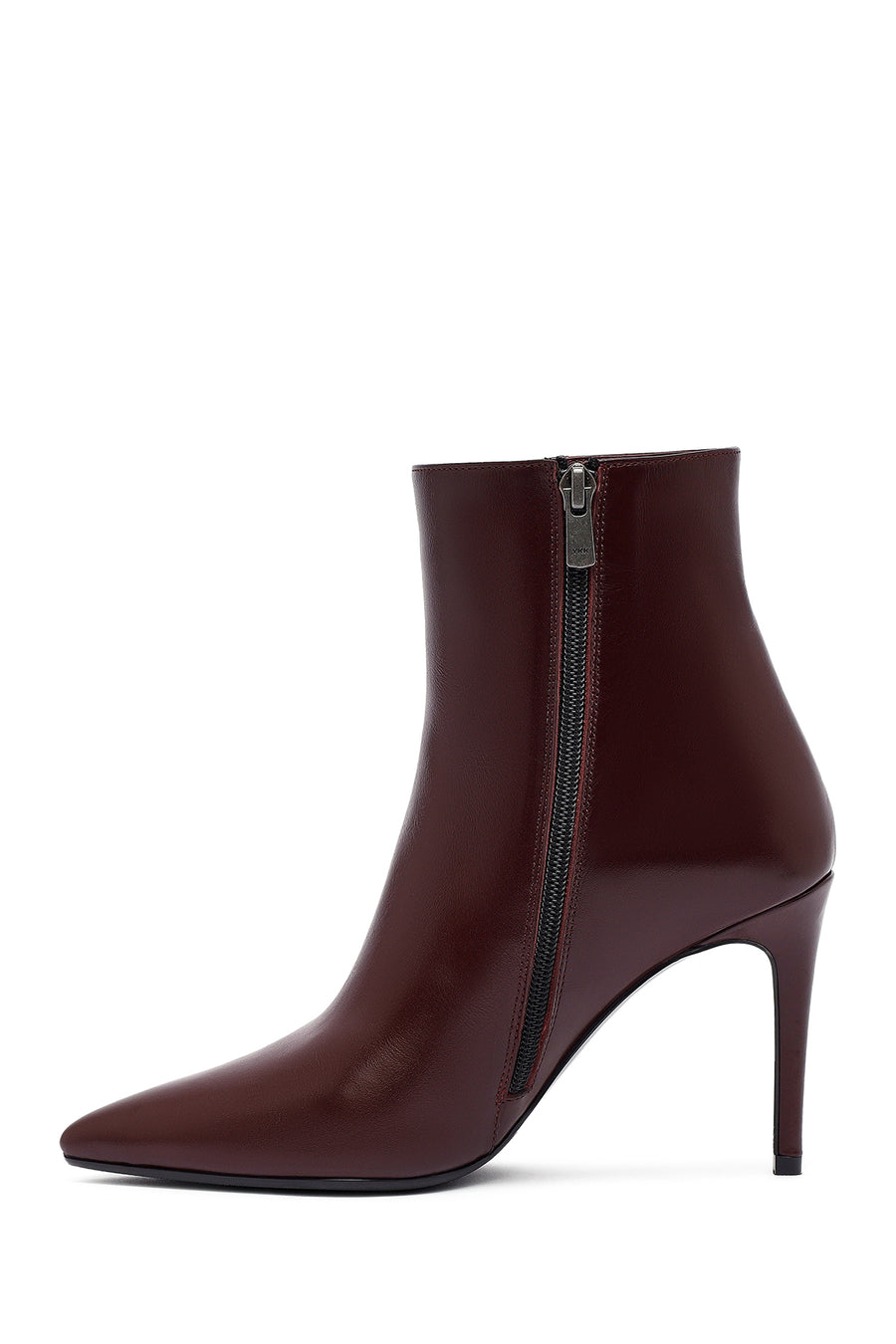 Woman Burgundy Zippered High Thin Heel Leather Boat