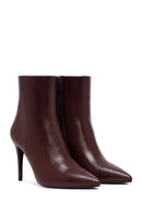 Kadın Bordo Fermuarlı Yüksek İnce Topuklu Deri Bot | Derimod