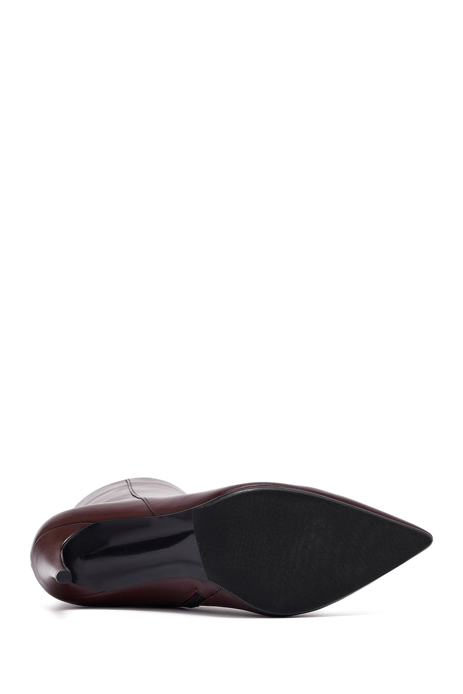 Woman Burgundy Zippered High Thin Heel Leather Boat