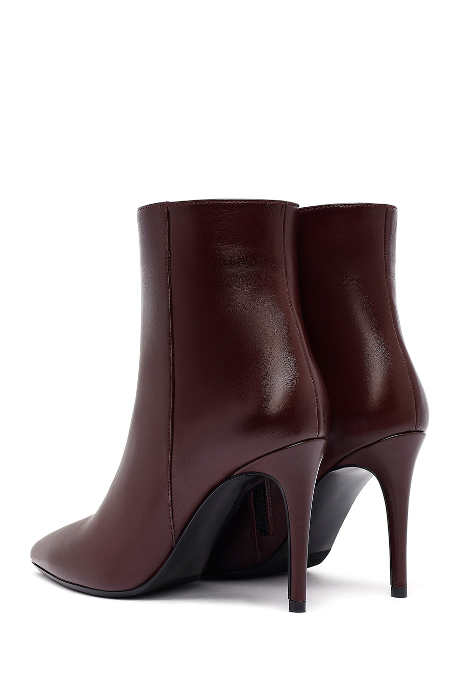 Woman Burgundy Zippered High Thin Heel Leather Boat
