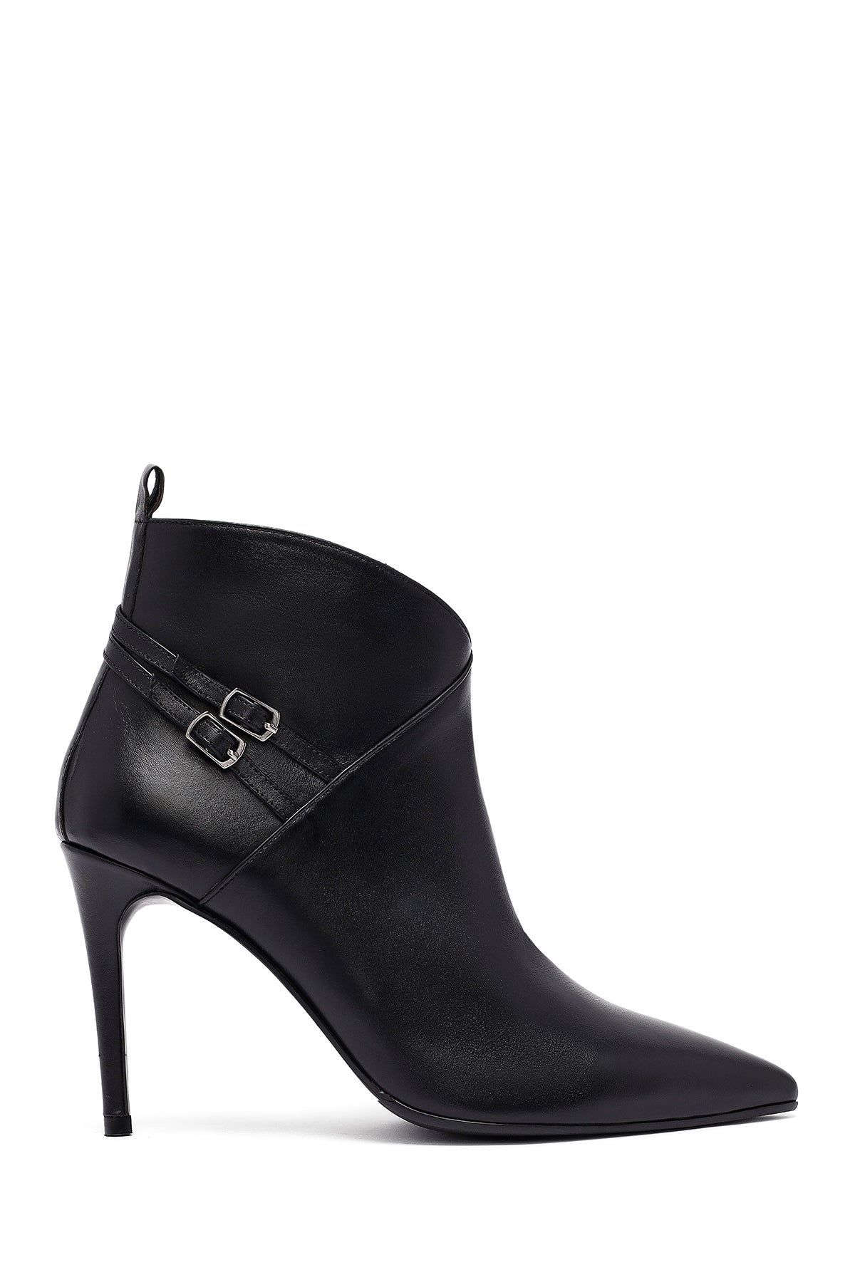 Woman Black Zippered Stiletto Heels Leather Boat 25WFD133118 | Derimod