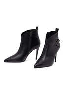 Woman Black Zippered Stiletto Heels Leather Boat | Derimod