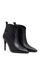 Woman Black Zippered Stiletto Heels Leather Boat | Derimod