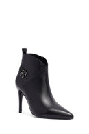 Woman Black Zippered Stiletto Heels Leather Boat | Derimod