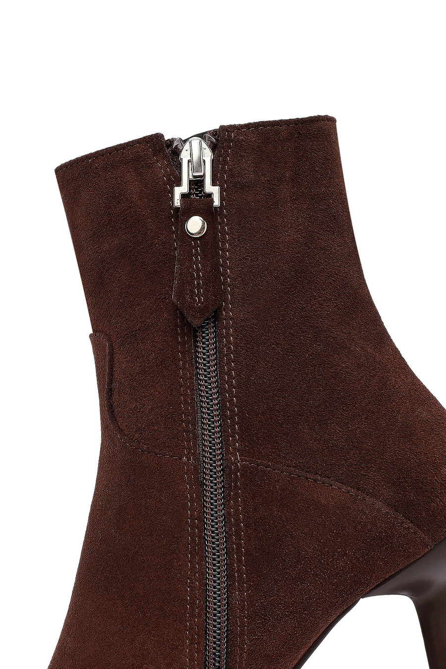 Woman Brown Zippered Stiletto Heel Suede Leather Boat