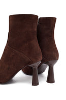 Kadın Kahverengi Fermuarlı İnce Topuklu Süet Deri Bot | Derimod