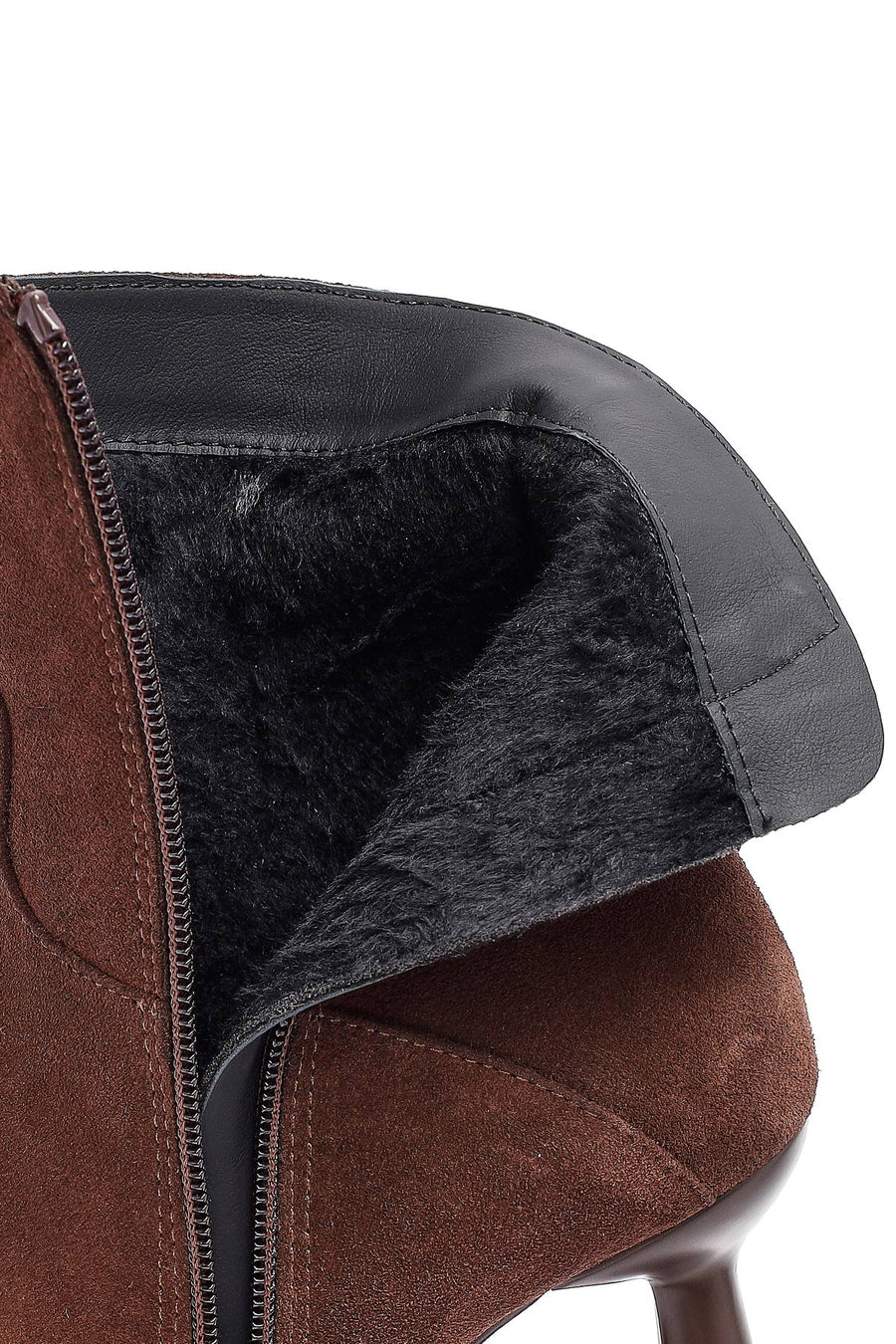 Woman Brown Zippered Stiletto Heel Suede Leather Boat
