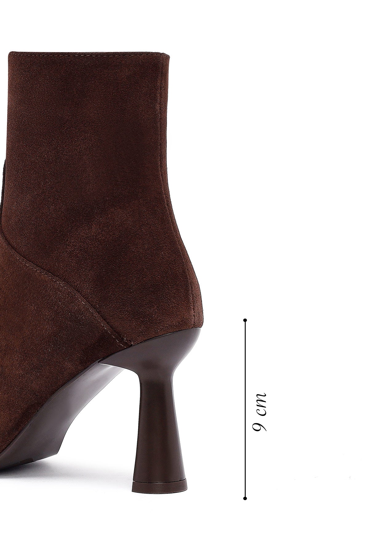Kadın Kahverengi Fermuarlı İnce Topuklu Süet Deri Bot