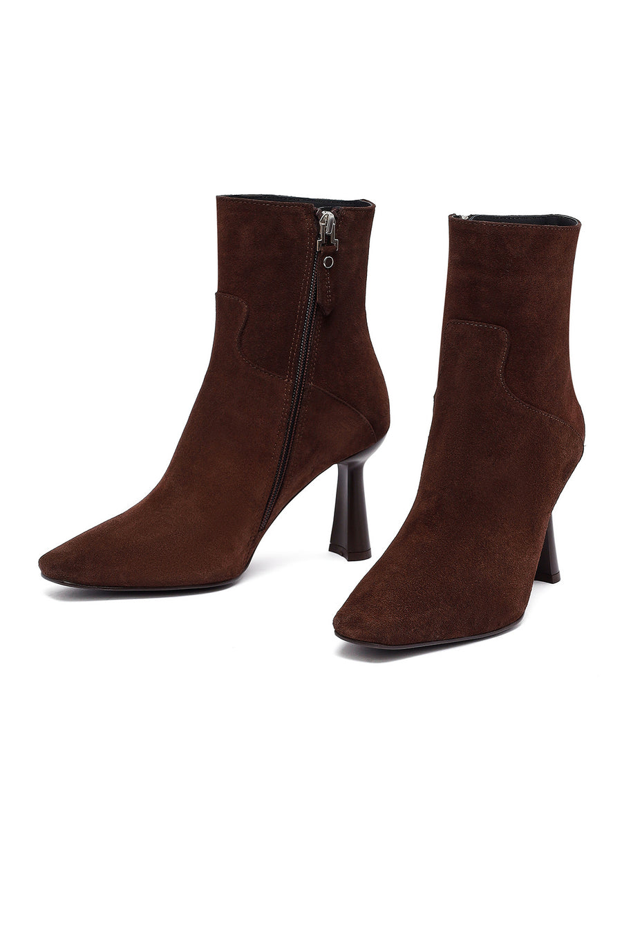 Woman Brown Zippered Stiletto Heel Suede Leather Boat