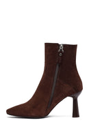 Kadın Kahverengi Fermuarlı İnce Topuklu Süet Deri Bot | Derimod