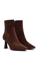 Kadın Kahverengi Fermuarlı İnce Topuklu Süet Deri Bot | Derimod