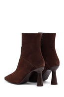 Kadın Kahverengi Fermuarlı İnce Topuklu Süet Deri Bot | Derimod