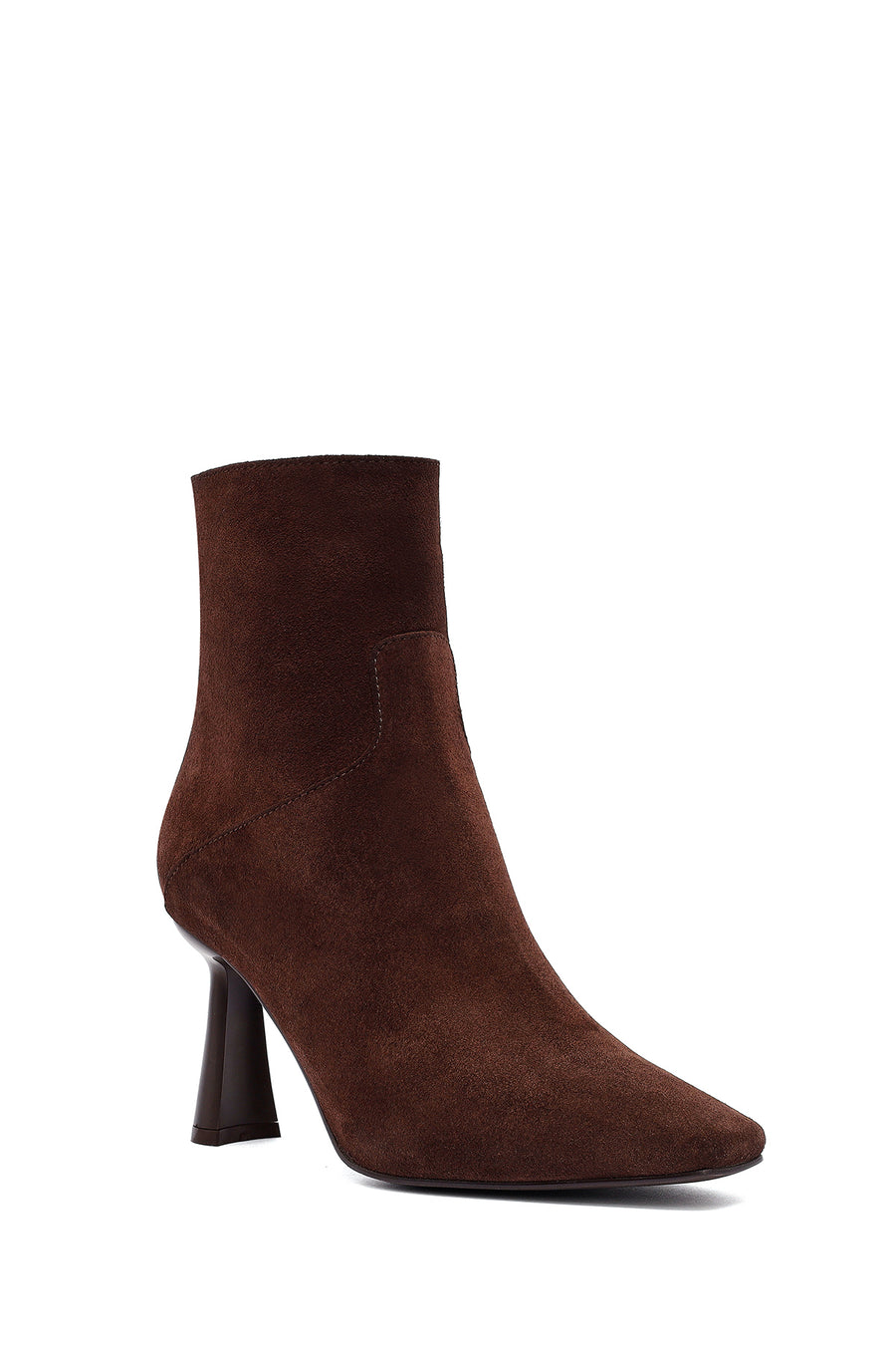 Woman Brown Zippered Stiletto Heel Suede Leather Boat