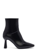 Kadın Siyah Fermuarlı Topuklu Deri Bot | Derimod