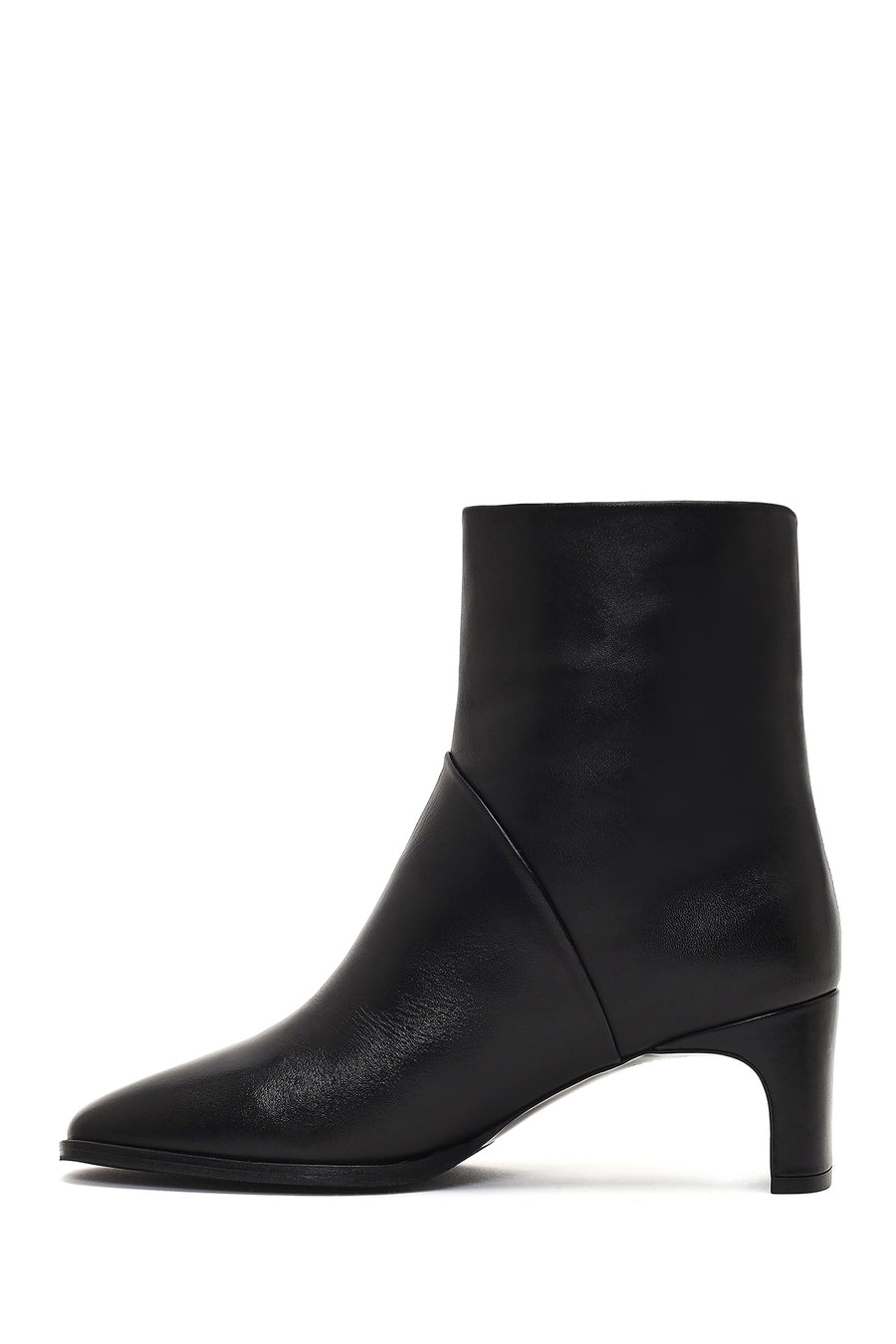 Women's Black Short Thick Heeled Leather Boots